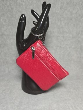 Pebbled Red Leather Key & Card Holder with Keyring